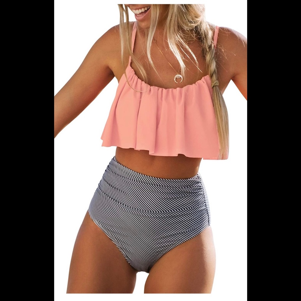 CUPSHE Women's High Waisted Falbala Bikini Set
